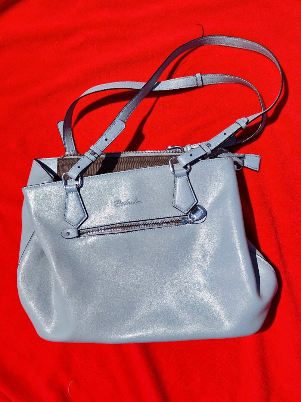 Bostanten Light Gray Leather Convertible Tote / Crossbody Bag